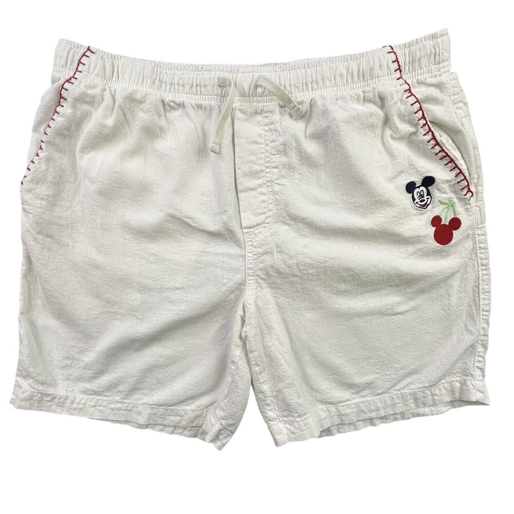 Old Navy x Disney Mickey Mouse Linen Blend Shorts Size Large White Embroidered